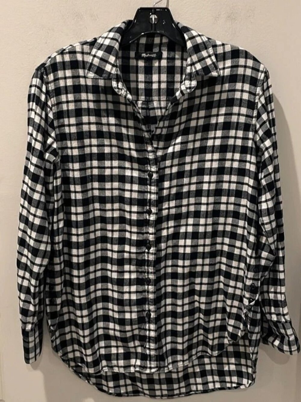 Black & White Plaid Flannel Button-Up Shirt Size XS